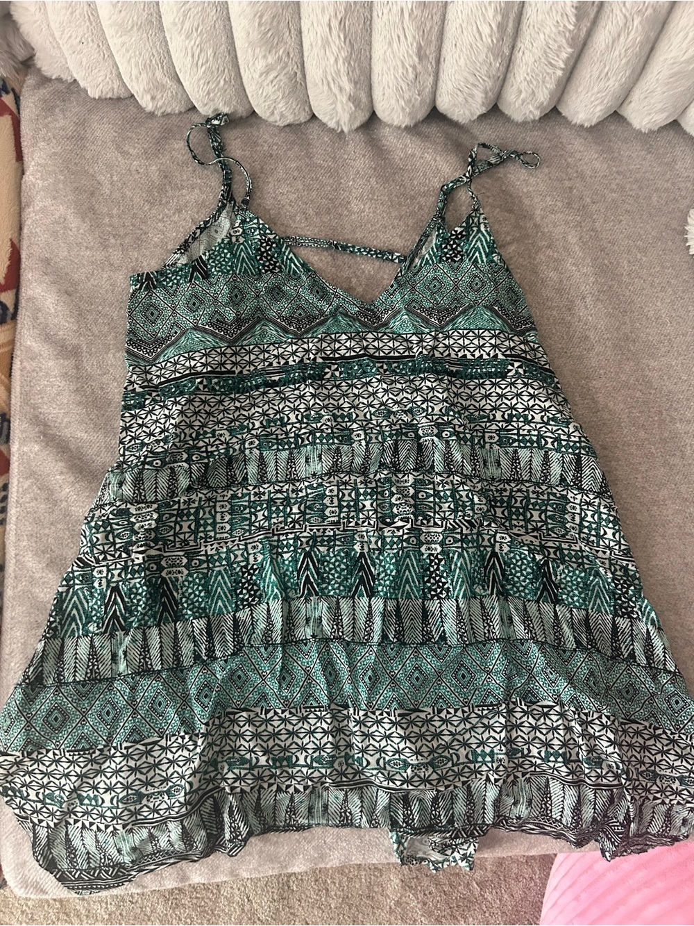 Mossimo Supply Co. Teal, Black & White Geometric Spaghetti Strap Tank